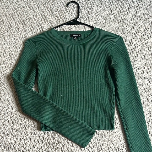 Emerald Grenn Ribbed Cropped Cardigan - Picture 1 of 4